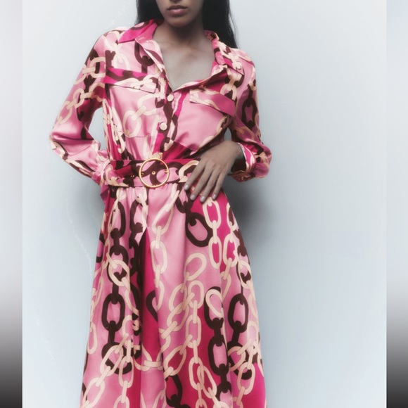 NWT Zara Chain Printed Shirt Dress - Picture 3 of 13